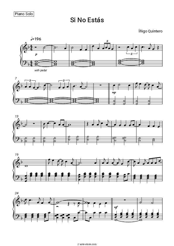 Si No Estás - Íñigo Quintero Piano Sheet Music - Piano.Solo