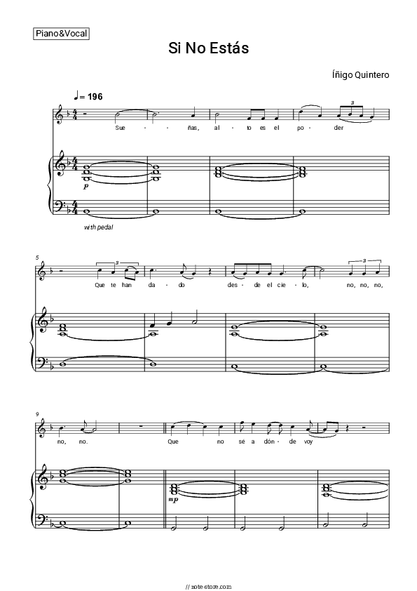 Si No Estás - Íñigo Quintero Piano Sheet Music with the Voice part - Piano&Vocal