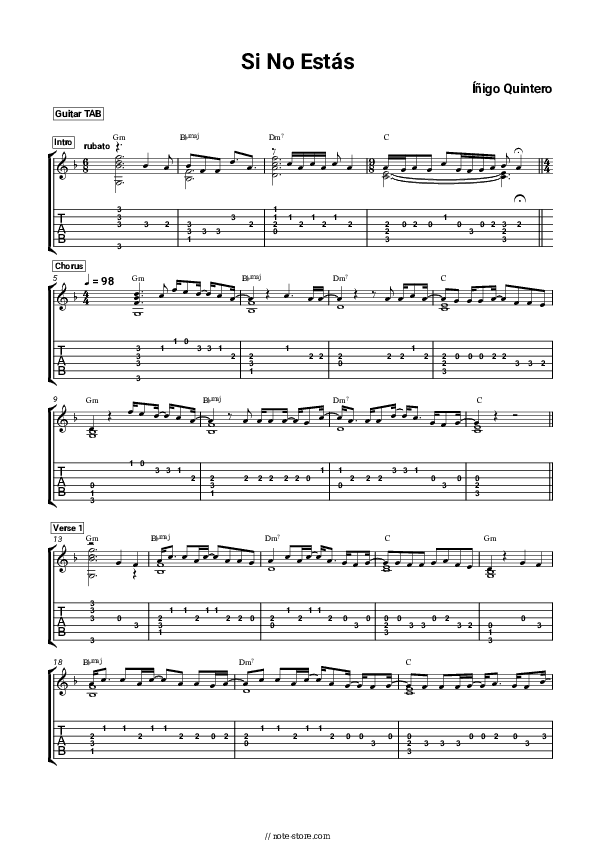 Si No Estás - Íñigo Quintero Tabs - Guitar.Tabs