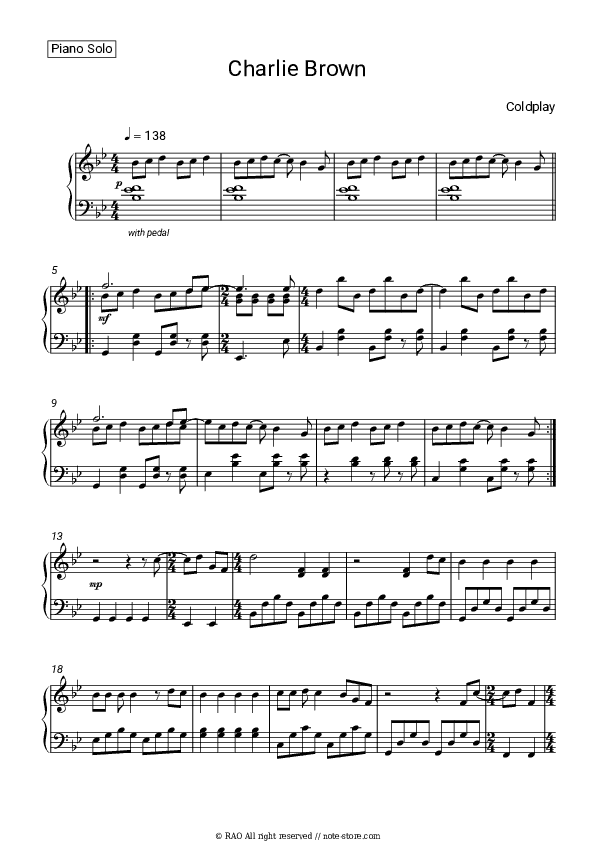 Charlie Brown - Coldplay Piano Sheet Music - Piano.Solo