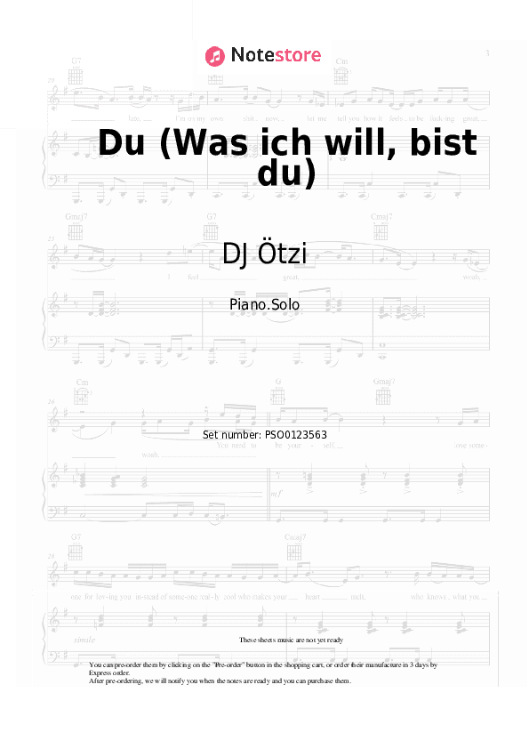 Du (Was ich will, bist du) - DJ Ötzi Piano Sheet Music - Piano.Solo