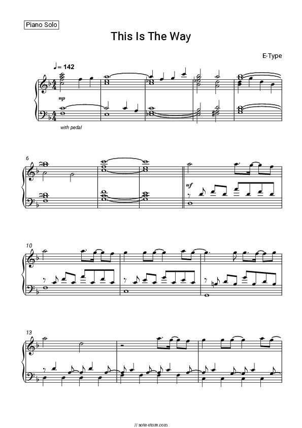 This Is The Way - E-Type Piano Sheet Music - Piano.Solo