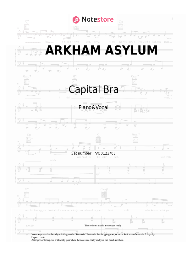 ARKHAM ASYLUM - Capital Bra, Joker Bra Piano Sheet Music with the Voice part - Piano&Vocal
