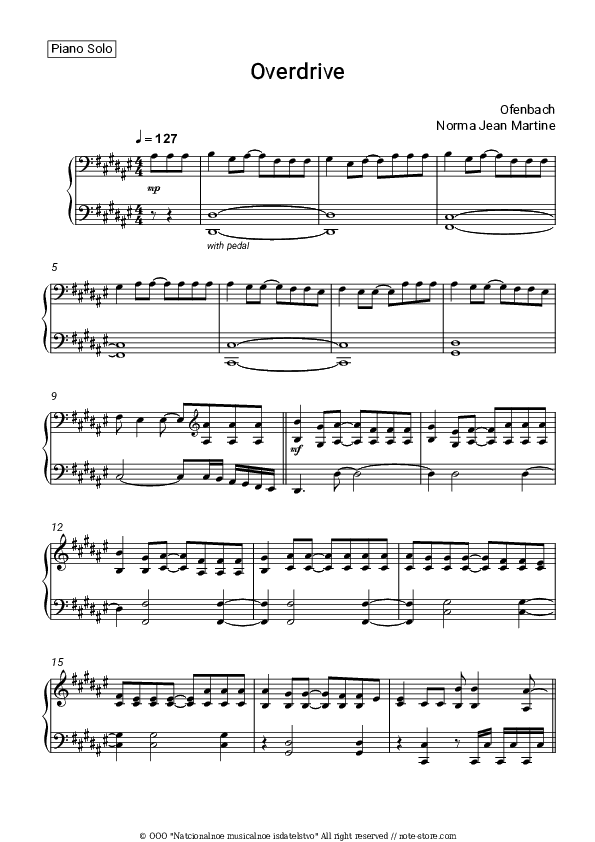 Overdrive - Ofenbach, Norma Jean Martine Piano Sheet Music - Piano.Solo