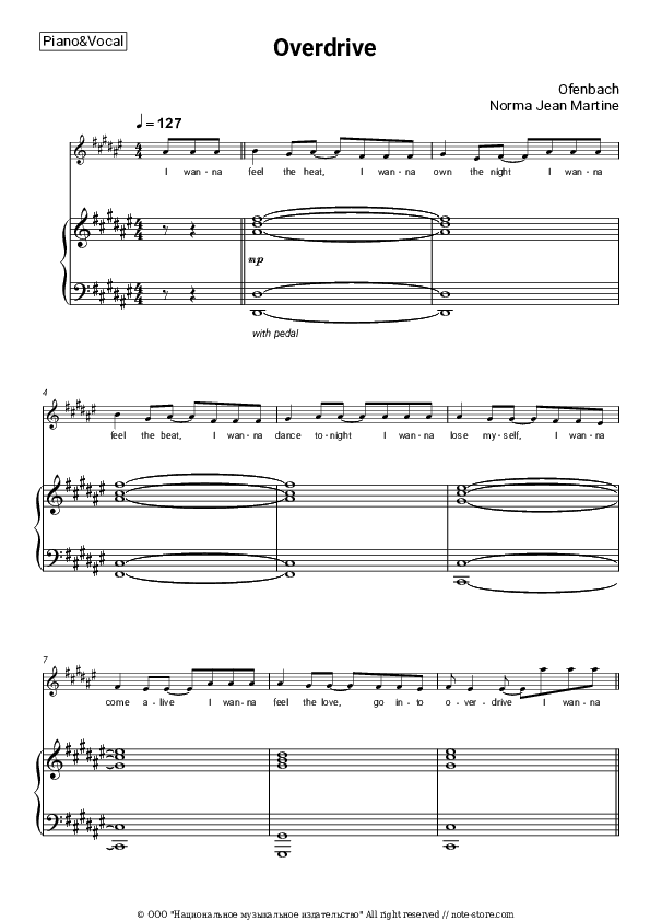 Overdrive - Ofenbach, Norma Jean Martine Piano Sheet Music with the Voice part - Piano&Vocal