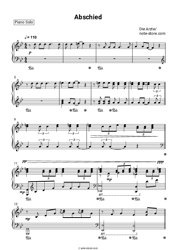 Abschied - Die Ärzte Piano Sheet Music - Piano.Solo