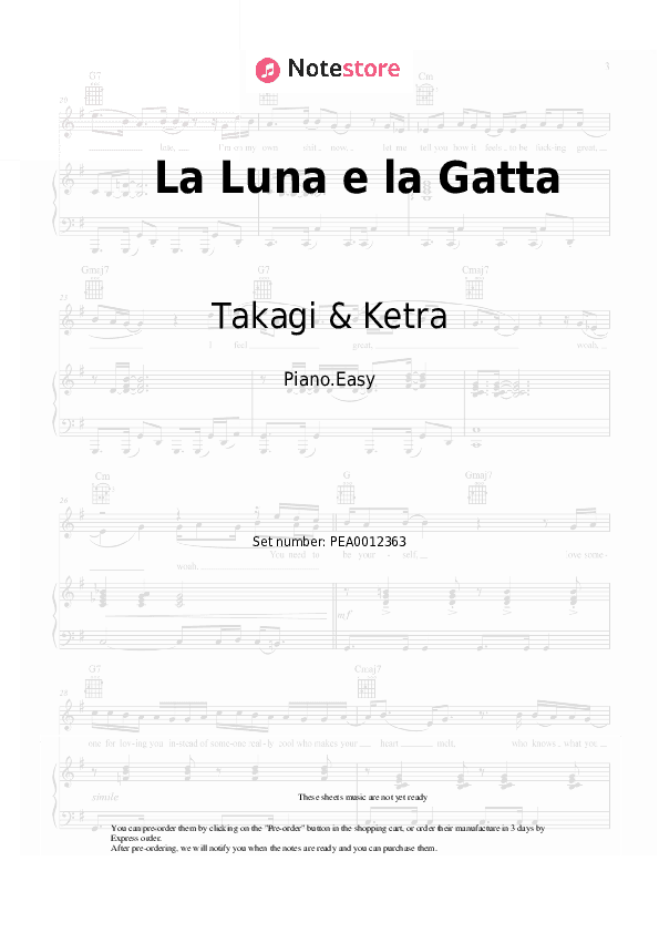 La Luna e la Gatta - Takagi & Ketra, Tommaso Paradiso, Jovanotti, Calcutta Piano Sheet Music Easy - Piano.Easy