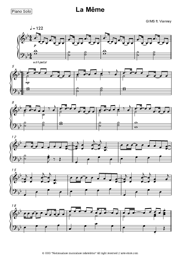 La Même - GIMS (Maître Gims), Vianney Piano Sheet Music - Piano.Solo
