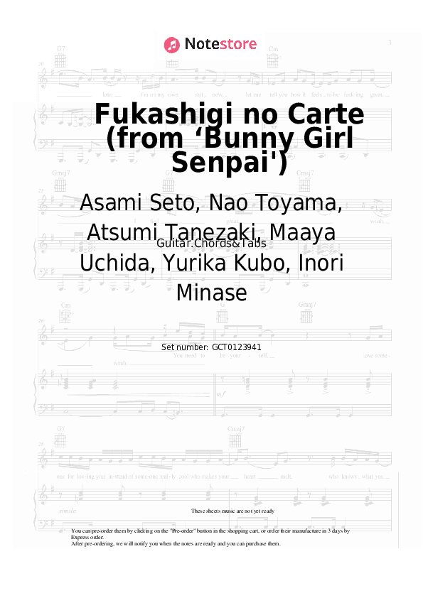 Fukashigi no Carte (from ‘Bunny Girl Senpai') - Asami Seto, Nao Toyama, Atsumi Tanezaki, Maaya Uchida, Yurika Kubo, Inori Minase Chords and Tabs - Guitar.Chords&Tabs