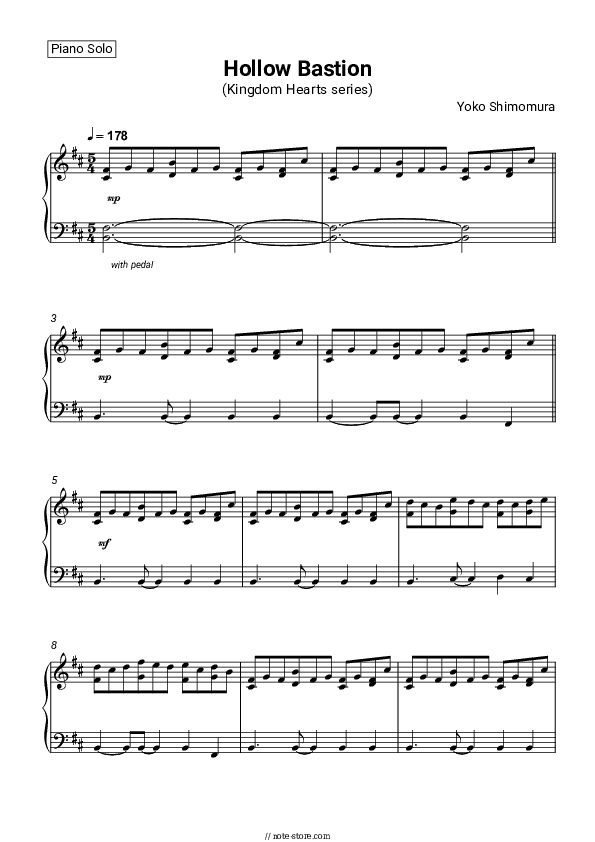 Hollow Bastion (Kingdom Hearts series) - Yoko Shimomura Piano Sheet Music - Piano.Solo