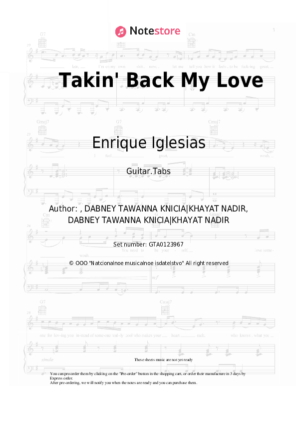 Takin' Back My Love - Enrique Iglesias, Ciara Tabs - Guitar.Tabs