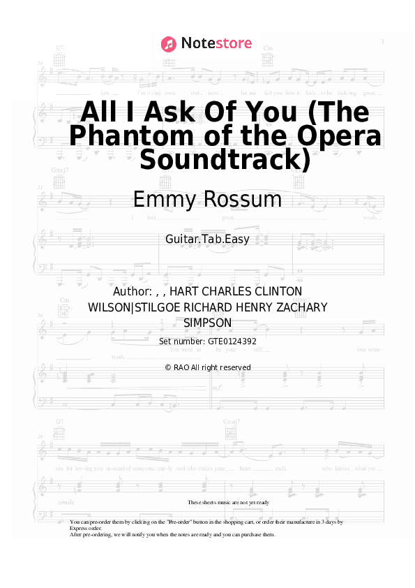 All I Ask Of You (The Phantom of the Opera Soundtrack) - Emmy Rossum, Patrick Wilson, Andrew Lloyd Webber Tabs Easy - Guitar.Tab.Easy