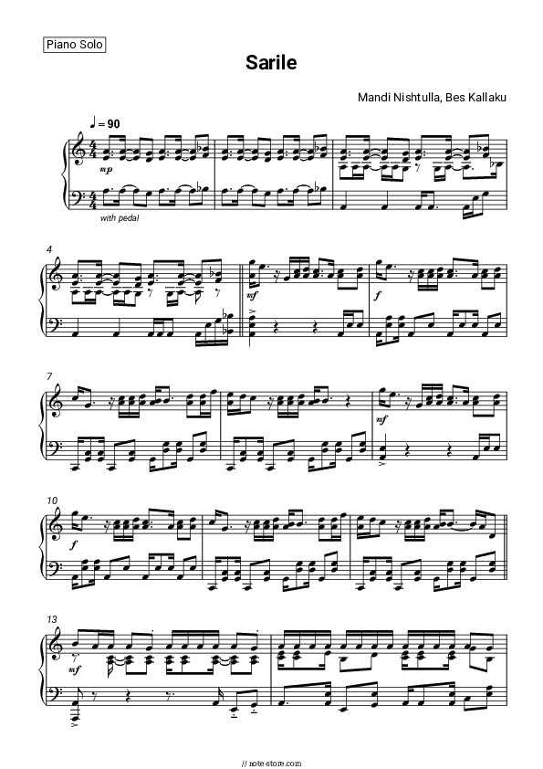 Sarile - Mandi Nishtulla, Bes Kallaku Piano Sheet Music - Piano.Solo