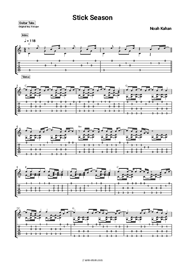 Stick Season - Noah Kahan Tabs - Guitar.Tabs