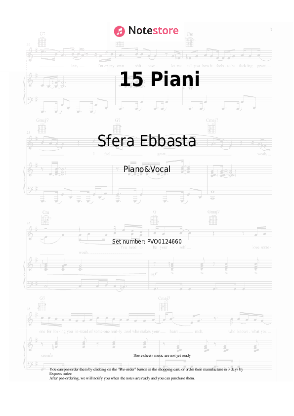 15 Piani - Sfera Ebbasta, Marracash Piano Sheet Music with the Voice part - Piano&Vocal
