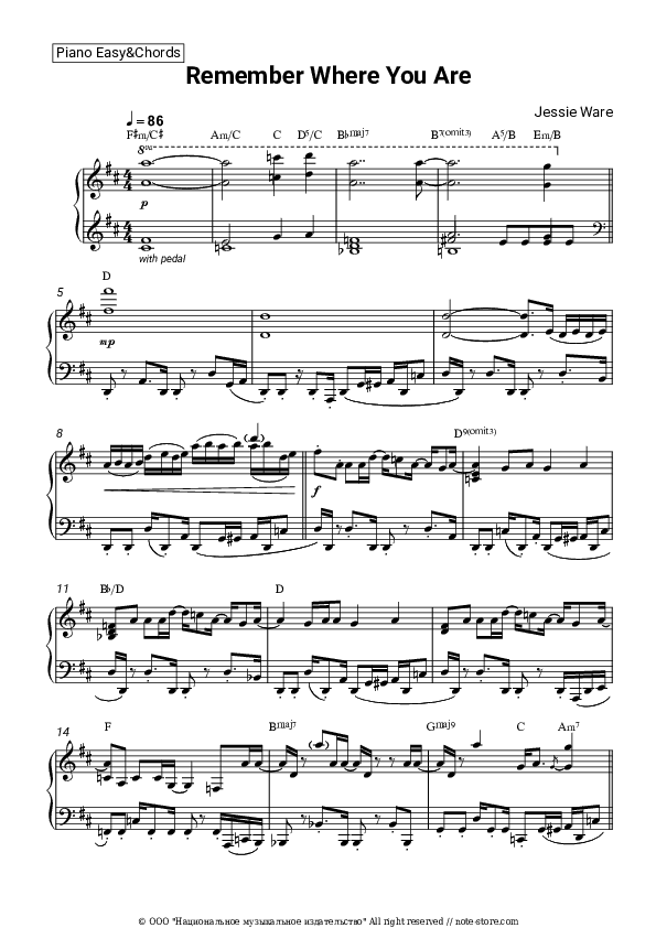 Remember Where You Are - Jessie Ware Sheet Music Easy and Chords - Piano.Easy&Chords