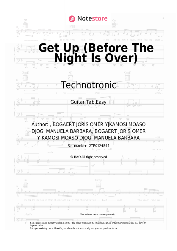 Get Up (Before The Night Is Over) - Technotronic Tabs Easy - Guitar.Tab.Easy