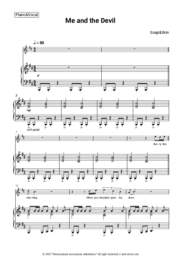 Me And The Devil - Soap&Skin Piano Sheet Music with the Voice part - Piano&Vocal