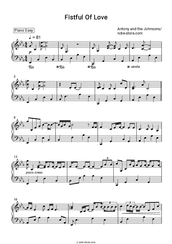 Fistful of Love - Antony and the Johnsons Piano Sheet Music Easy - Piano.Easy