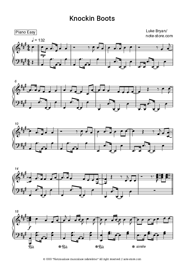 Knockin' Boots - Luke Bryan Piano Sheet Music Easy - Piano.Easy