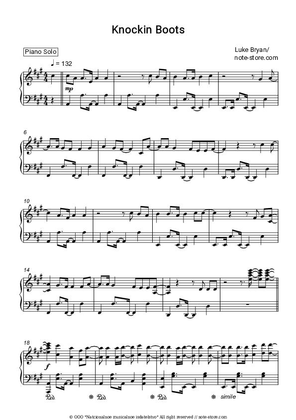 Knockin' Boots - Luke Bryan Piano Sheet Music - Piano.Solo