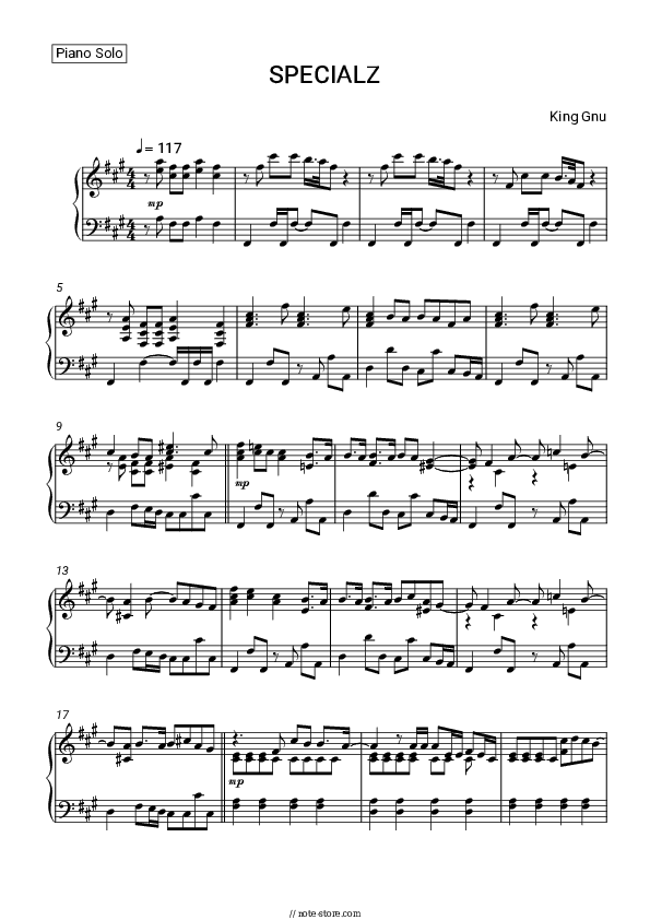SPECIALZ - King Gnu Piano Sheet Music - Piano.Solo