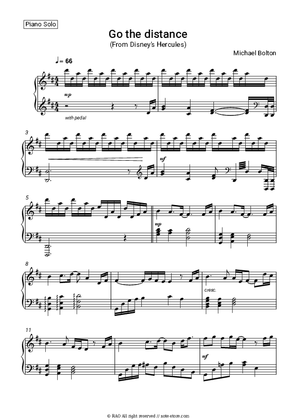 Go the distance (From Disney's Hercules) - Michael Bolton, Alan Menken Piano Sheet Music - Piano.Solo