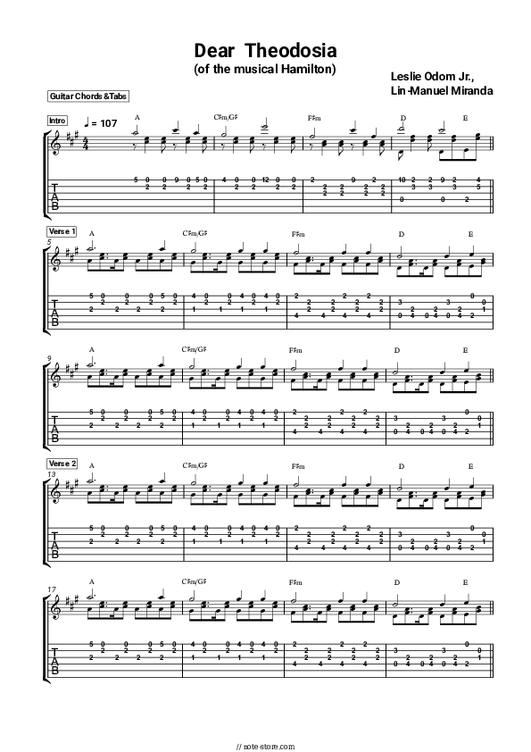 Dear Theodosia (of the musical Hamilton) - Leslie Odom Jr., Lin-Manuel Miranda Chords and Tabs - Guitar.Chords&Tabs