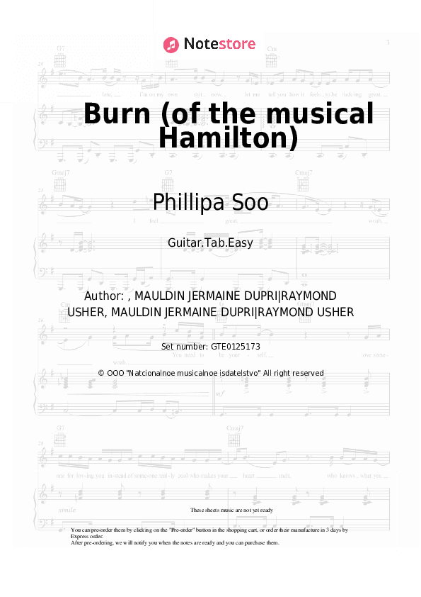 Burn (of the musical Hamilton) - Phillipa Soo Tabs Easy - Guitar.Tab.Easy