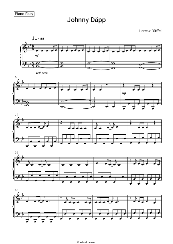 Johnny Däpp - Lorenz Büffel Piano Sheet Music Easy - Piano.Easy