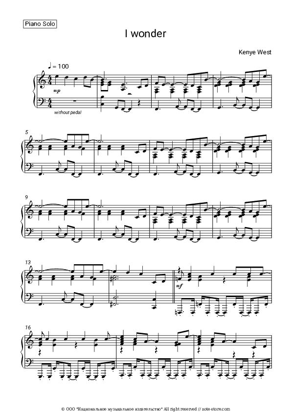 I Wonder - Kanye West Piano Sheet Music - Piano.Solo