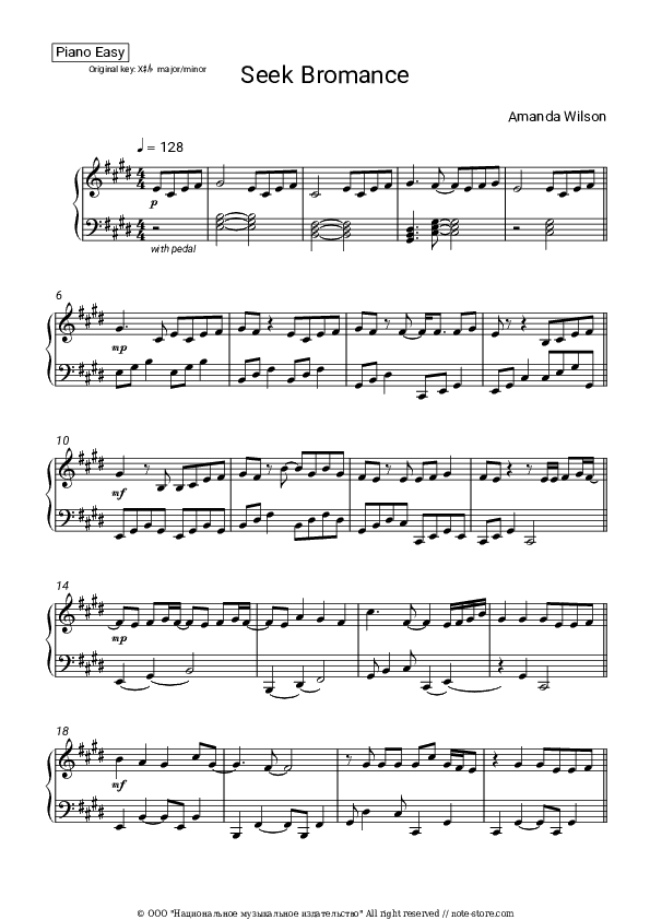 Seek Bromance - Tim Berg, Amanda Wilson Piano Sheet Music Easy - Piano.Easy