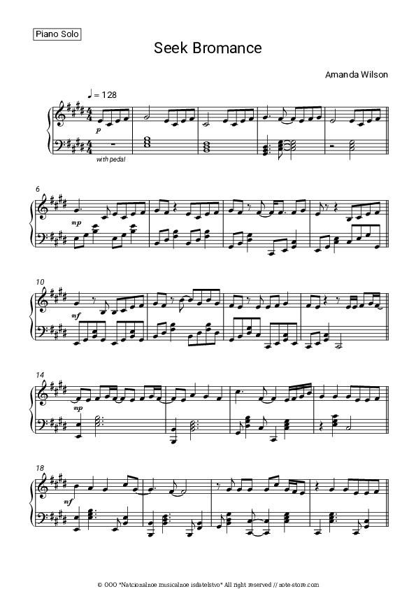 Seek Bromance - Tim Berg, Amanda Wilson Piano Sheet Music - Piano.Solo