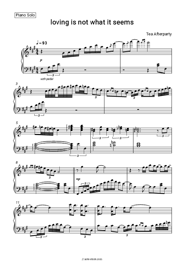 loving is not what it seems - Tea Afterparty Piano Sheet Music - Piano.Solo