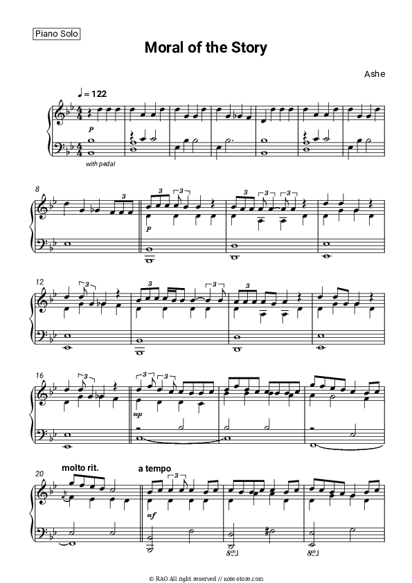 Moral of the Story - Ashe Piano Sheet Music - Piano.Solo