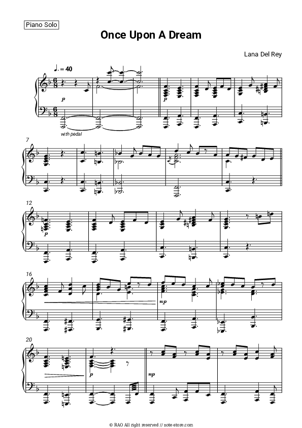 Once Upon A Dream - Lana Del Rey Piano Sheet Music - Piano.Solo