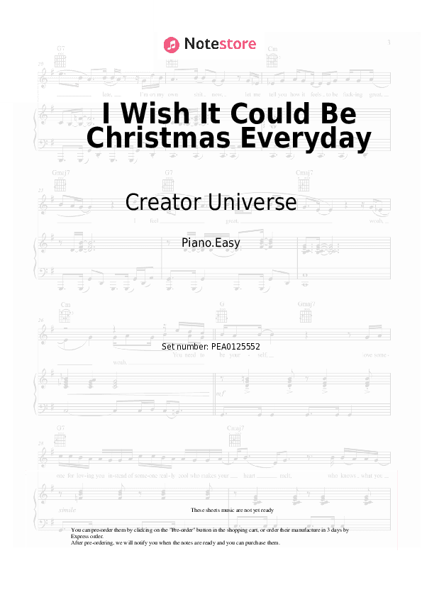 I Wish It Could Be Christmas Everyday - Creator Universe Piano Sheet Music Easy - Piano.Easy
