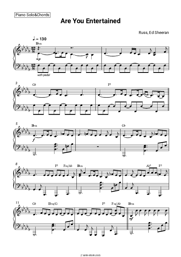 Are You Entertained - Russ, Ed Sheeran Piano Sheet Music and Chords - Piano.Solo&Chords