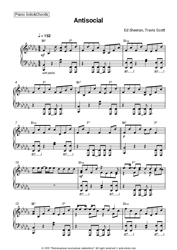 Antisocial - Ed Sheeran, Travis Scott Piano Sheet Music and Chords - Piano.Solo&Chords