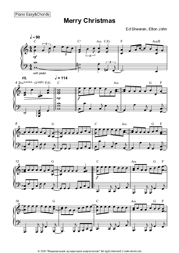 Merry Christmas - Ed Sheeran, Elton John Sheet Music Easy and Chords - Piano.Easy&Chords