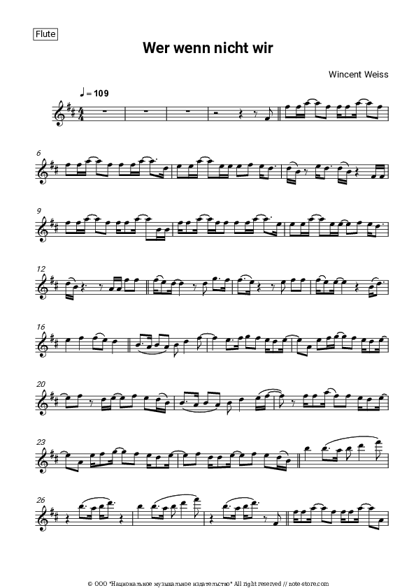 Wer wenn nicht wir - Wincent Weiss Flute Sheet Music - Flute