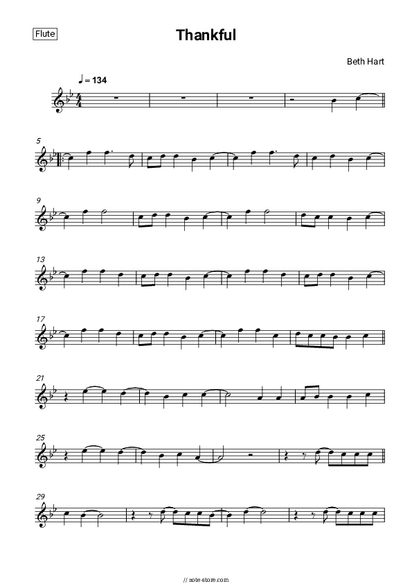 Thankful - Beth Hart Flute Sheet Music - Flute