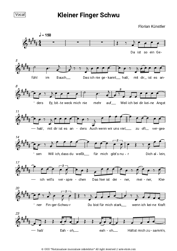Kleiner Finger Schwur - Florian Künstler Vocal Sheet Music - Vocal