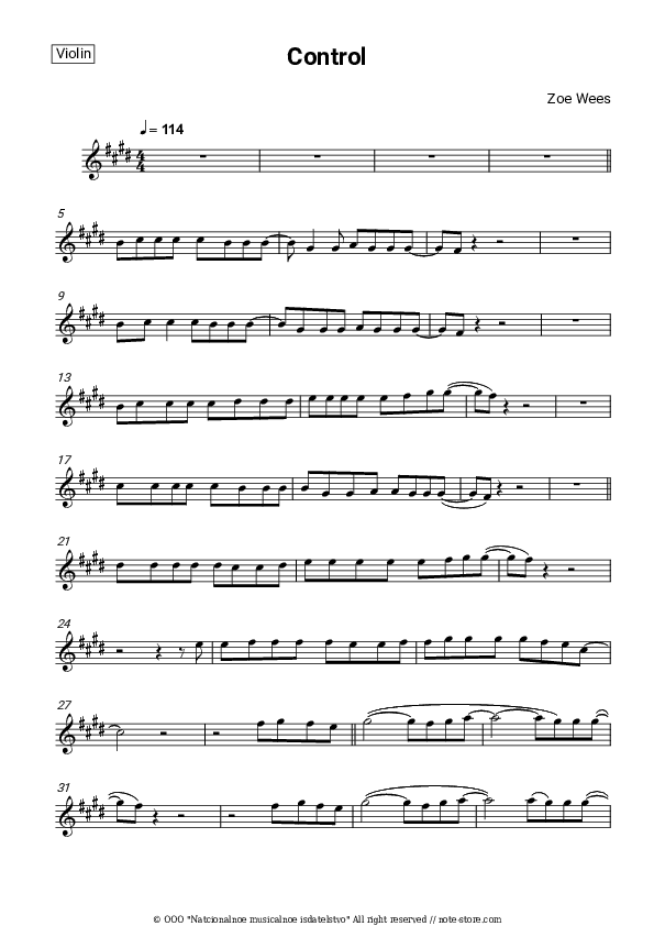 Control - Zoe Wees Violin Sheet Music - Violin