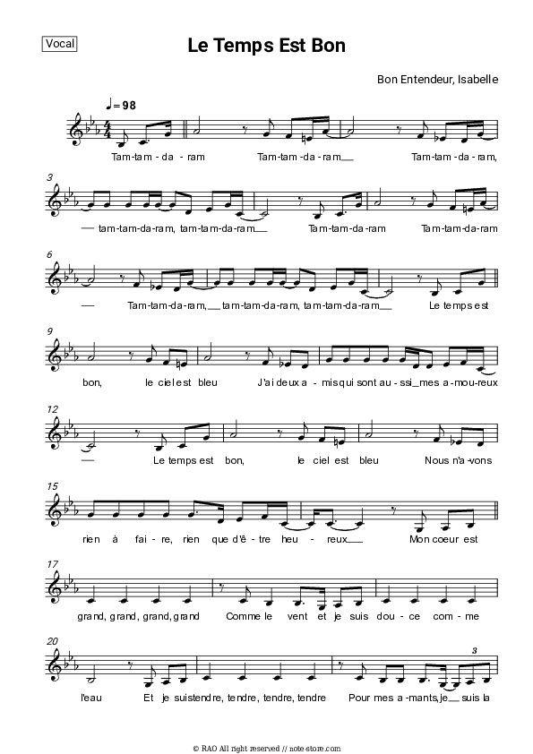 Le temps est bon - Bon Entendeur, Isabelle Pierre Vocal Sheet Music - Vocal