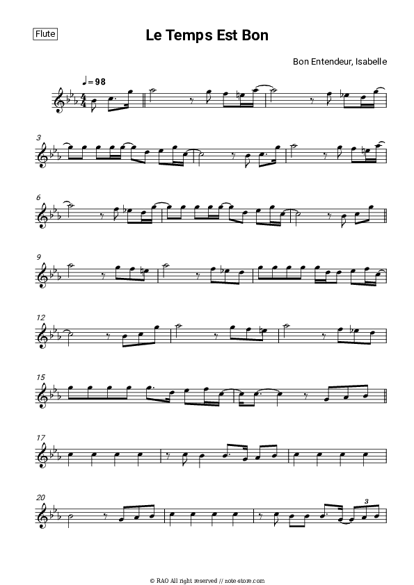 Le temps est bon - Bon Entendeur, Isabelle Pierre Flute Sheet Music - Flute