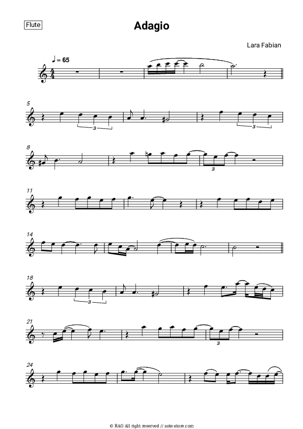 Adagio - Lara Fabian Flute Sheet Music - Flute