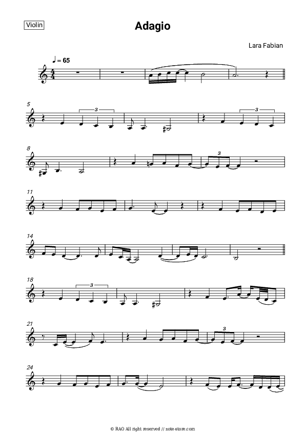 Adagio - Lara Fabian Violin Sheet Music - Violin