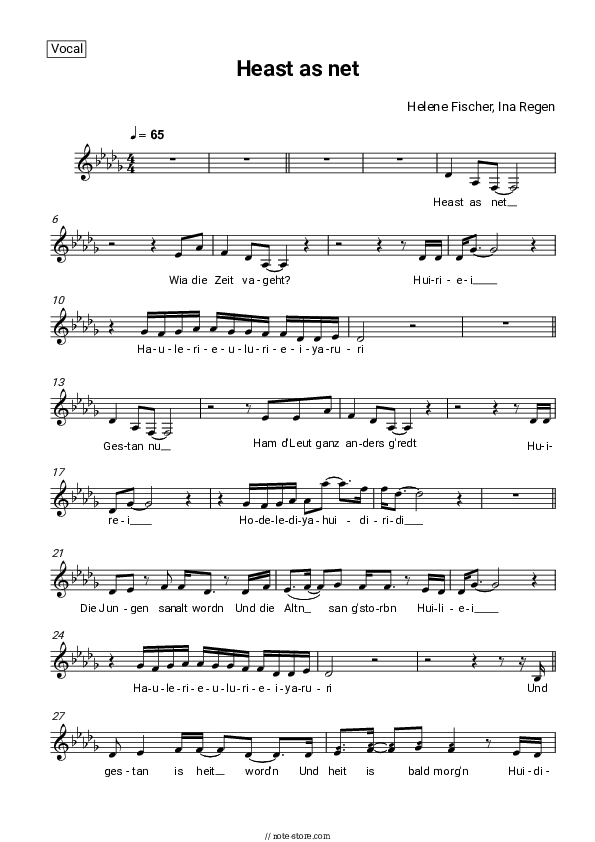 Heast as net - Helene Fischer, Ina Regen Vocal Sheet Music - Vocal