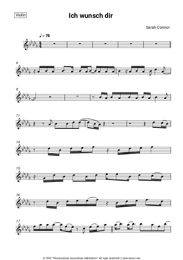 Ich wunsch dir - Sarah Connor Violin Sheet Music - Violin